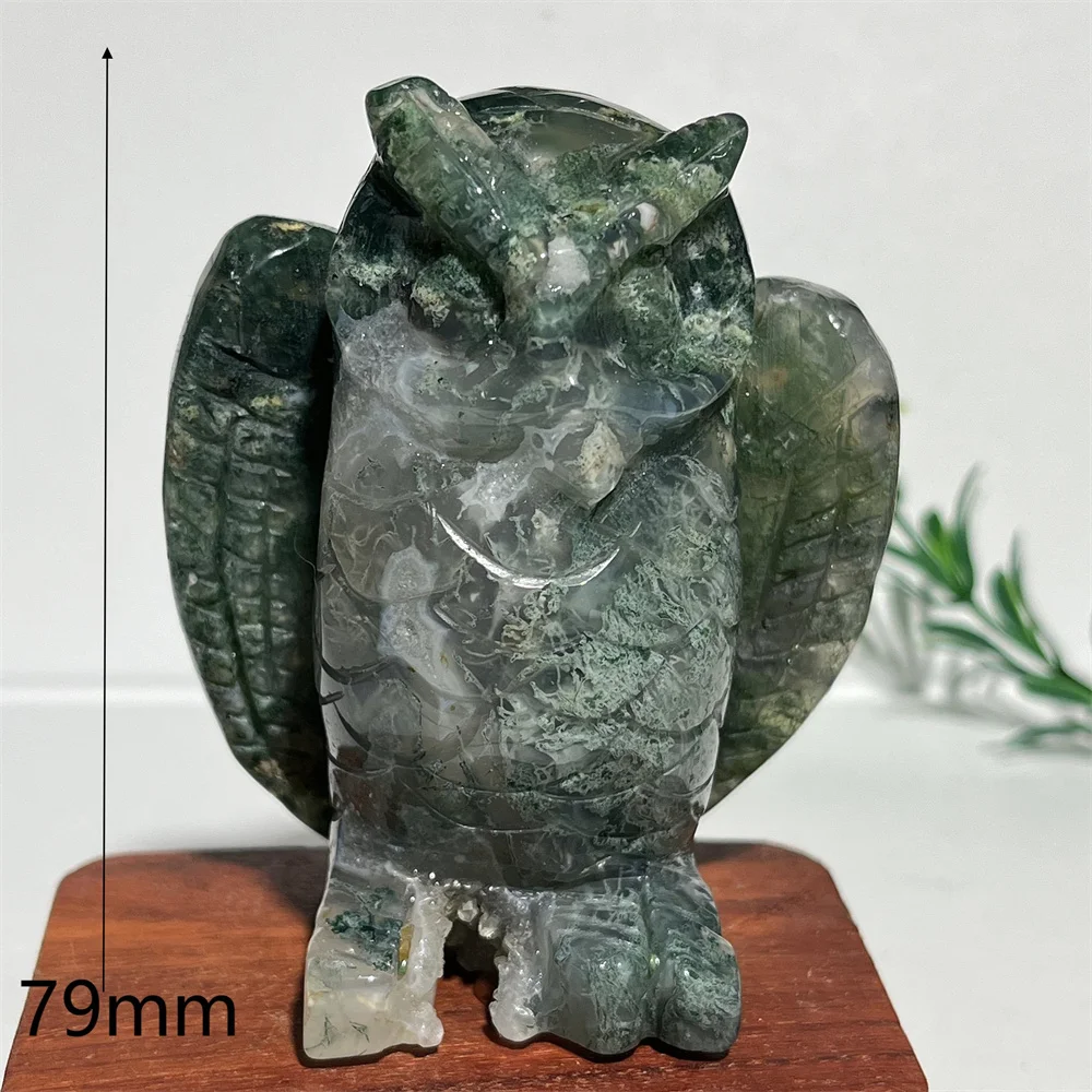 Natural Crystal Carving Owl Moos Agate And Speckle Stone Quartz Energy Healing Reiki Gemstone Ornaments  Decoration Mineral