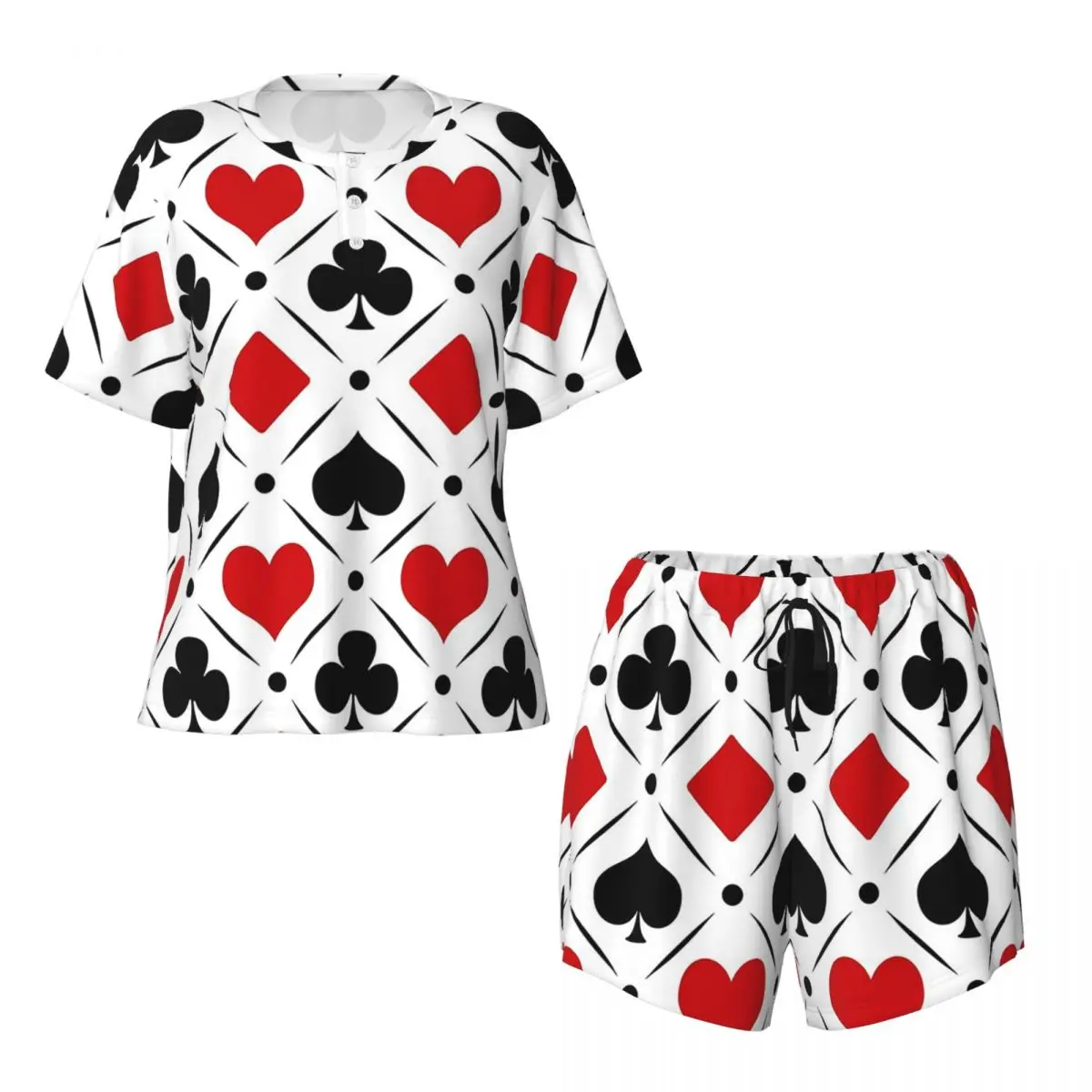 Playing Card Suits Symbols Round Neck Short Sleeves Nightdress for Sleeping Sleepshirts Women Soft Pajama Set Short Pants
