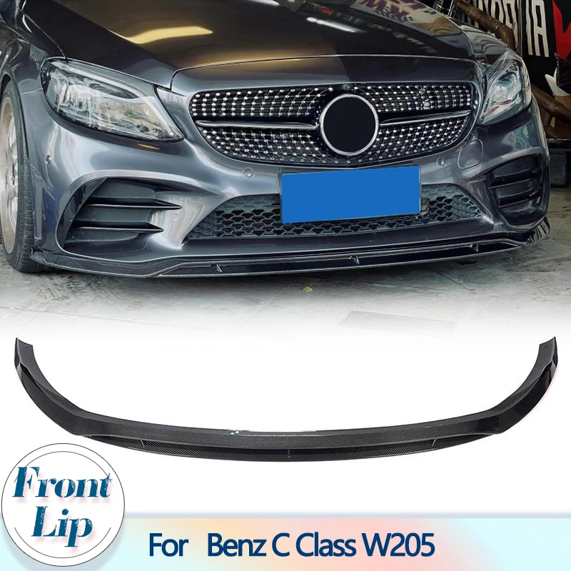 Car Front Bumper Lip Spoiler for Mercedes-Benz C Class W205 C200 C300 Sport 2019 2020 Carbon Fiber Front Lip Chin Apron Body Kit