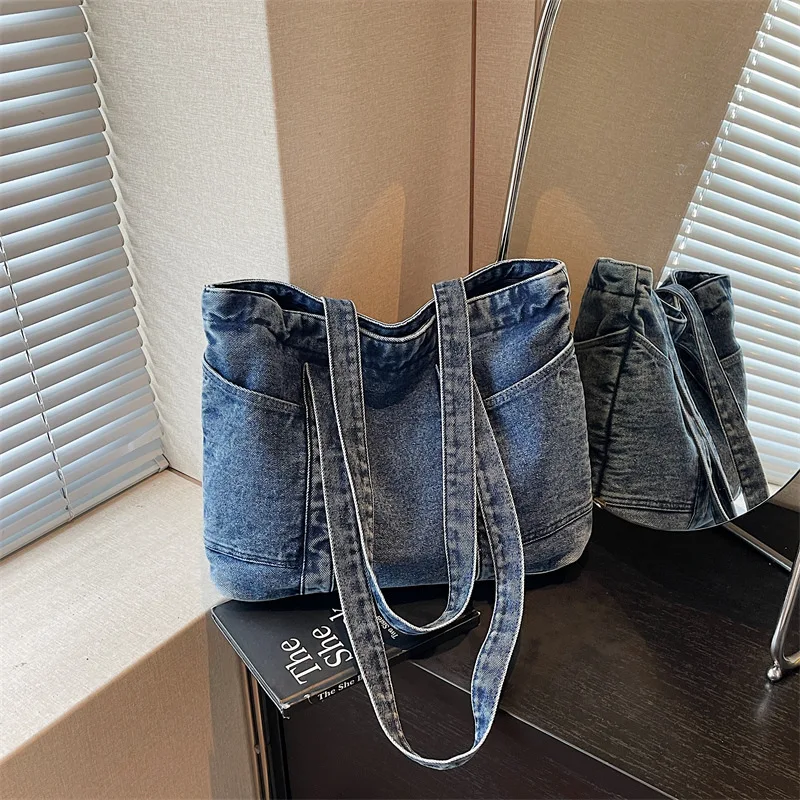

New Korean Style Shoulder Bag Casual Literary Mori Water Washed Denim Underarm Crossbody Bag Simple Fashion for Women Tote Bags