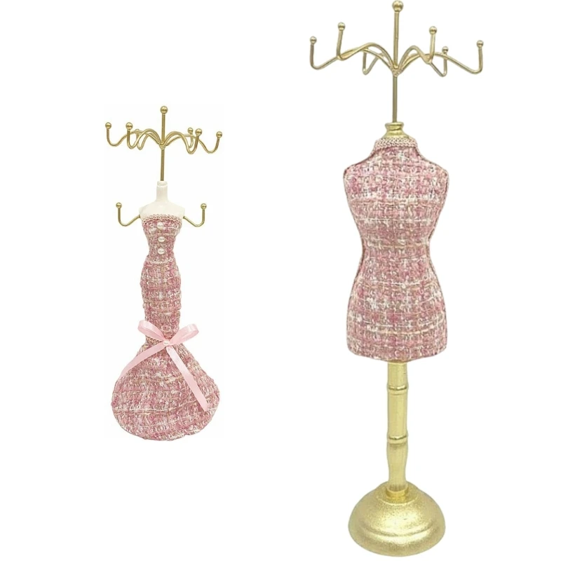 F2TD Fabric Metal Jewelry Display Stand Human Holder For Earrings Rings Amulets Stable Storage Home Boutique Use