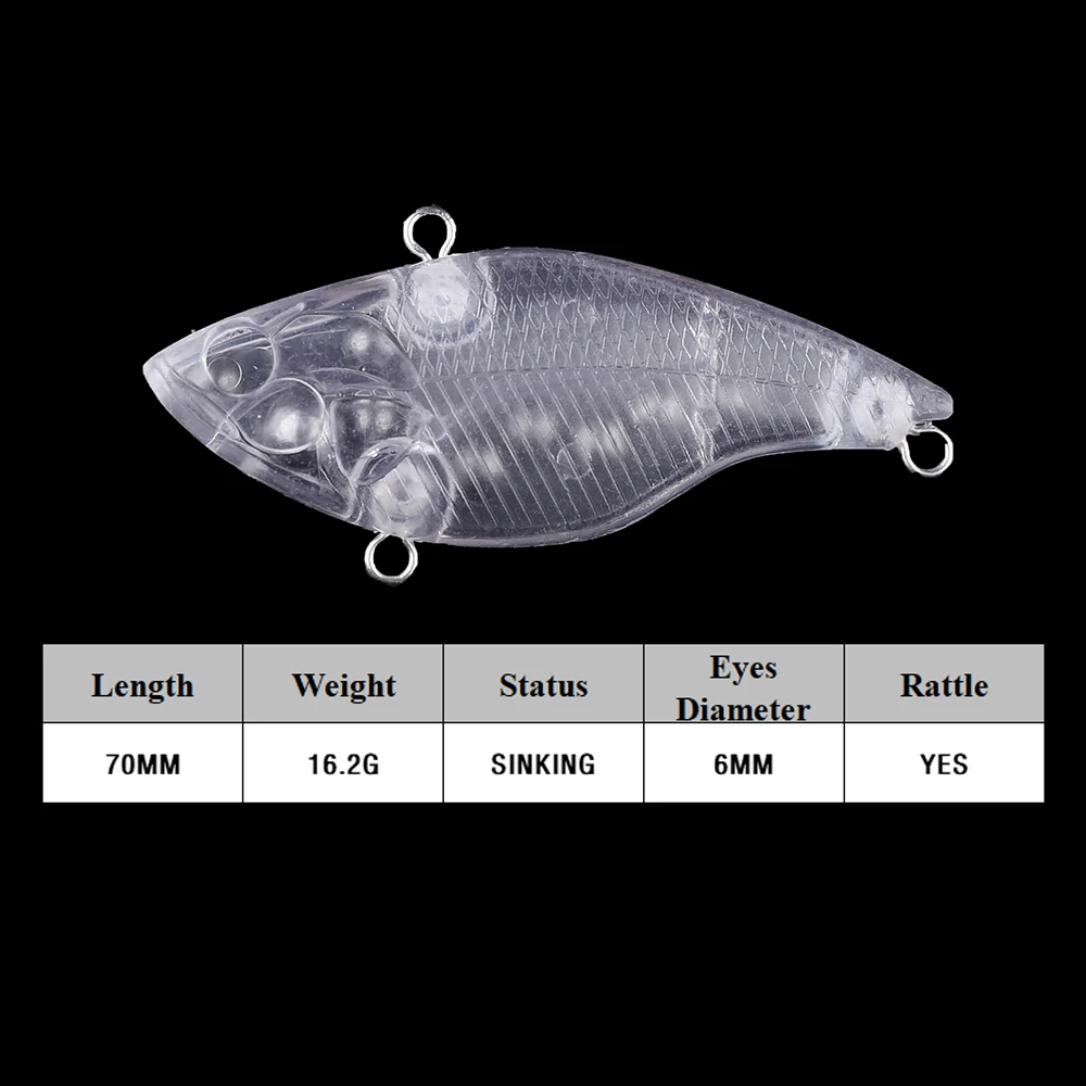 Chan’sHuang 20PCS Unpainted Blanks Bait Sinking Lipless Crankbait Rattles VIB Wobbler Vibration DIY Artificial Fishing Lures