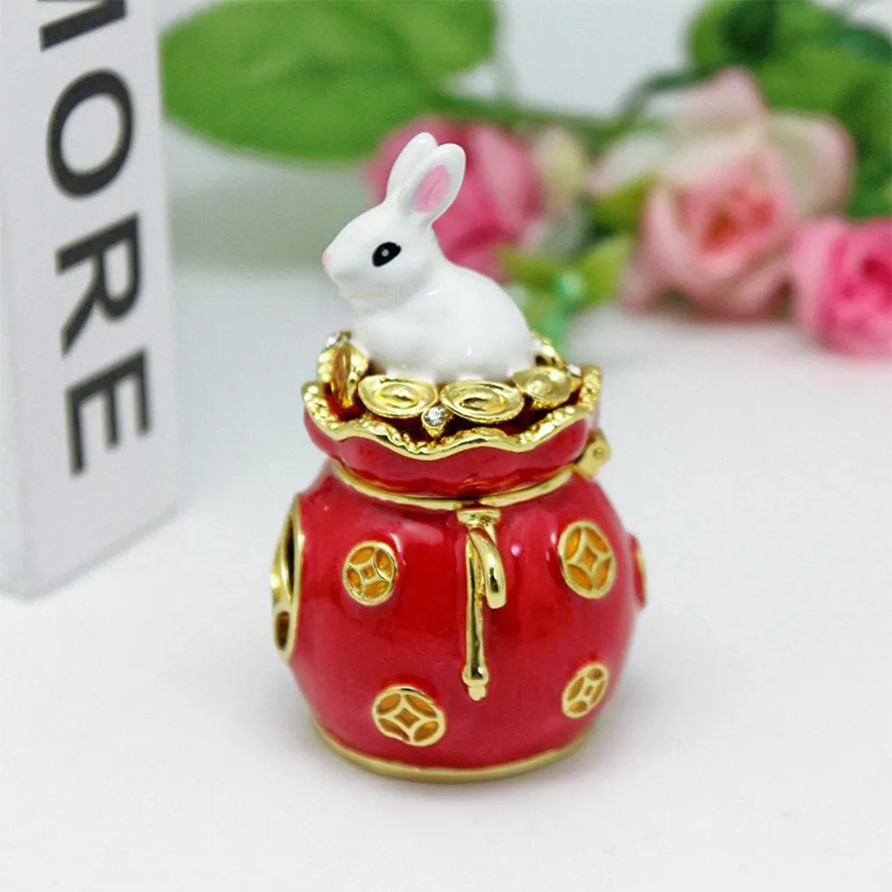 

Small Rabbit Jewelry Box Hinged Animal Design Storage Case for Rings Chains Studs Cute Trinket Container Vanity Desk Decor