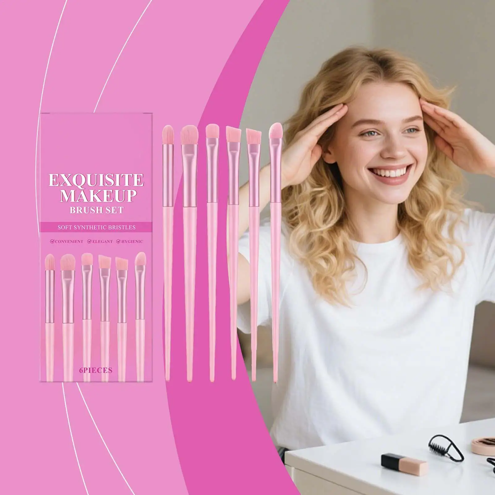 Zestaw 6 pędzli do makijażu oczu z miękkim włosiem, pędzle do makijażu twarzy, pędzle do cieni do powiek do pudru, kremu, blendowania dla kobiet i dziewcząt.
