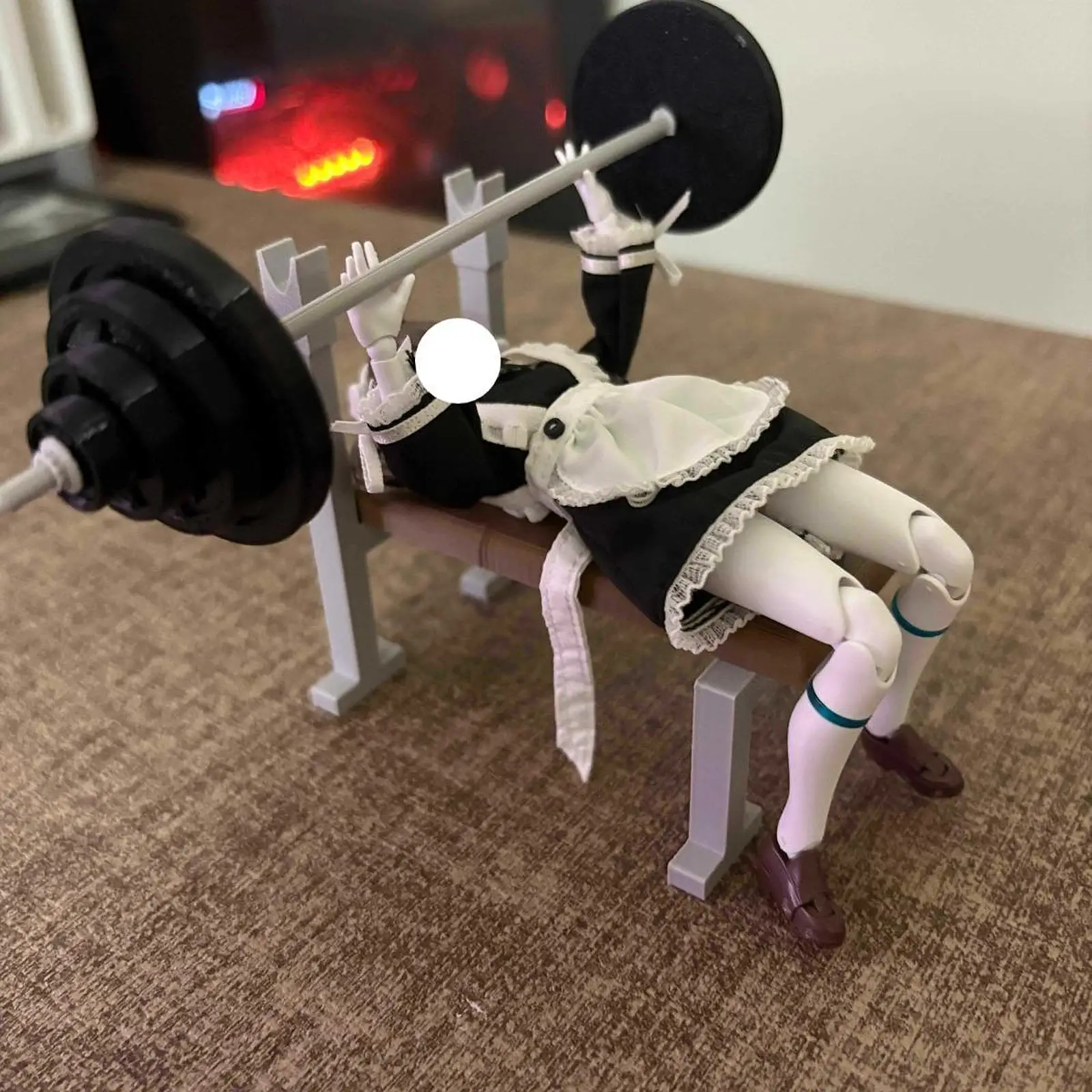 1:12Scale Barbell Rack Flat Bench Model Sports Equipment Realistic Sturdy Creative Miniature for Photo Props Micro Scene