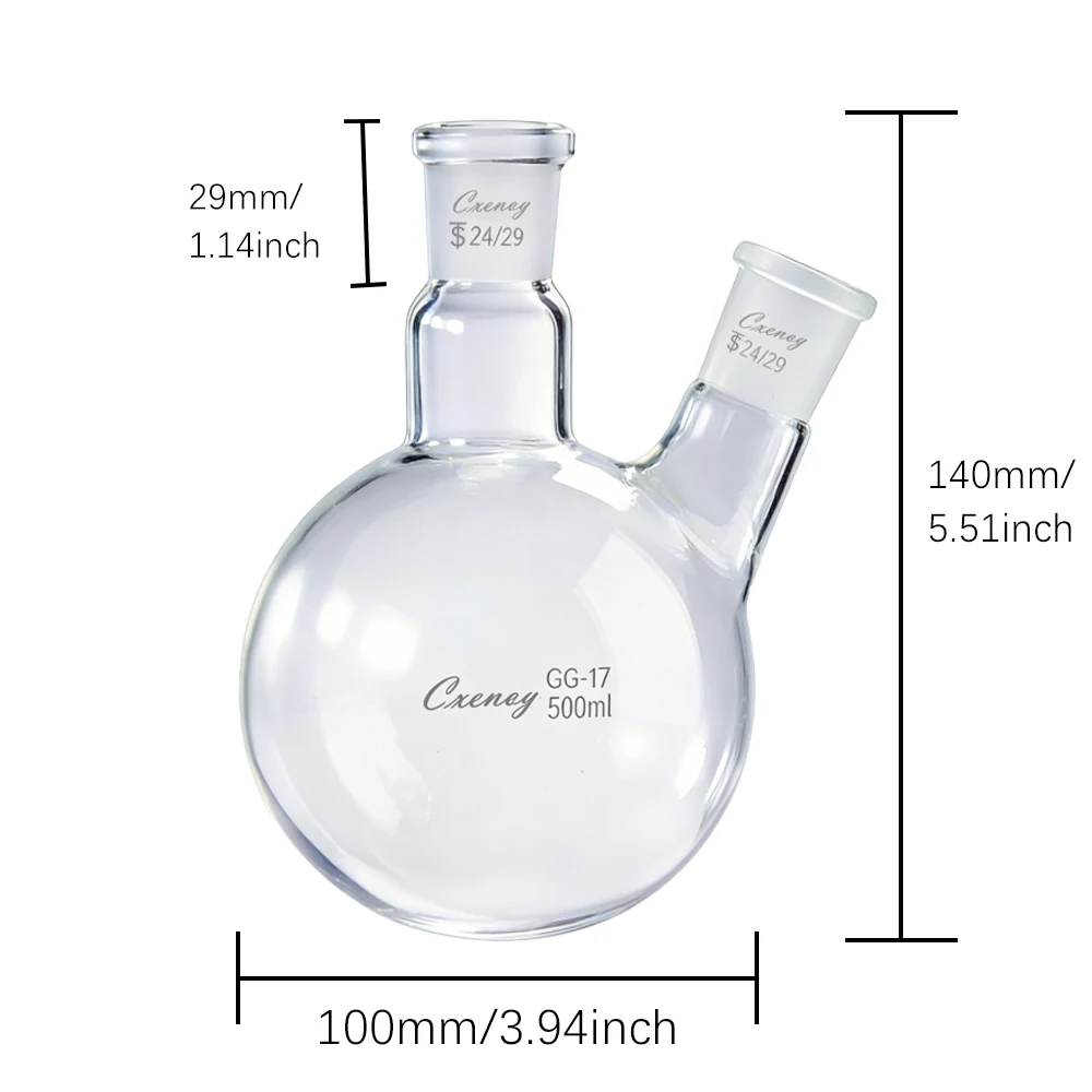 Kolba szklana okrągłodonna dwuszyjna o pojemności 50ML-500ML, wykonana z wysokiej jakości szkła borokrzemianowego, kolba reakcyjna, materiały laboratoryjne chemiczne. — zdjęcie produktu 5