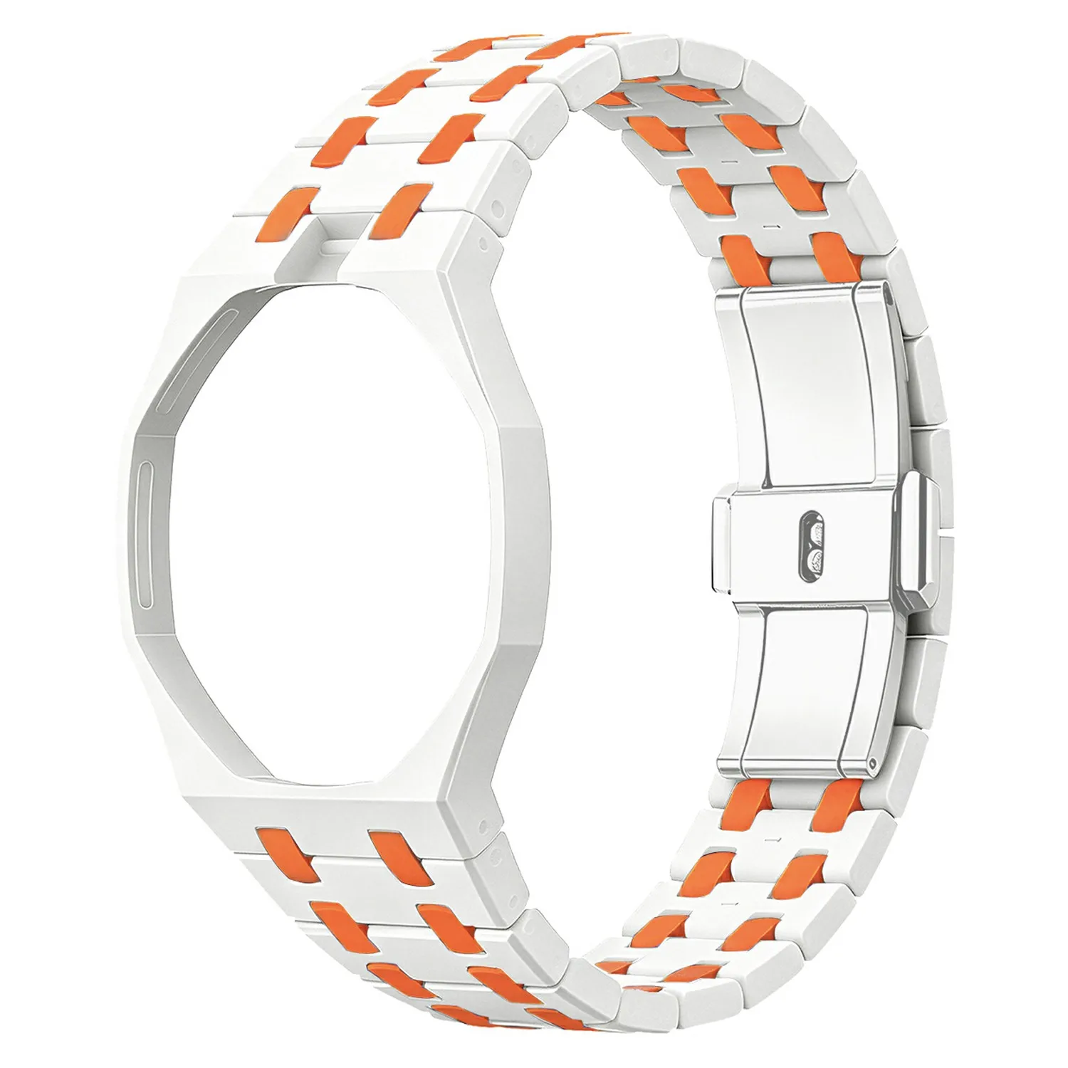 For Swatch Royal Pop Strap with Watch Case Integrated Ceramic Watch Band - White+Orange Ceramic / 12 O'clock Direction
