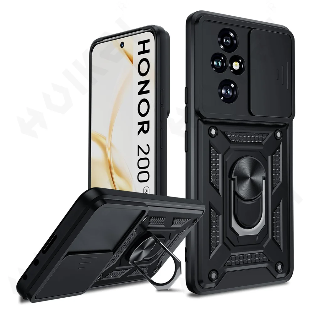 Case For Huawei Honor 200 Smart 5G X6B Lite Pro 4G 5G Camera Lens Cover Phone Ring Stand Armor rotate Cover