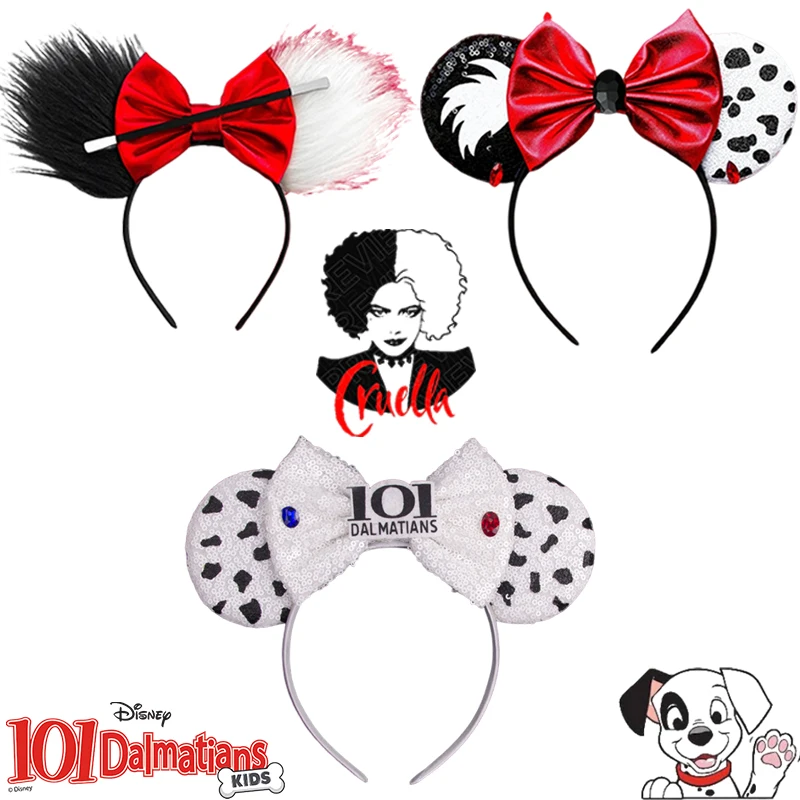 Disney Cruella De Vil Ears Hair Accessories Women Anime Pongo 101 Dalmatians Headband Girl Cosplay Estella Hairband Kid Carnival