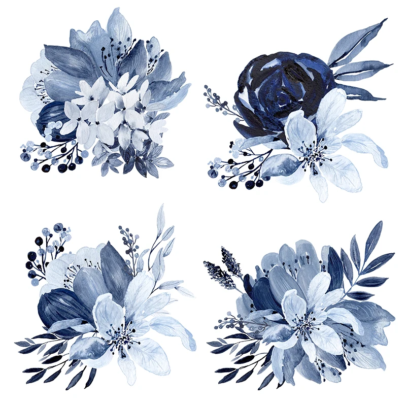 

QCF221 Simple Ink Blue Hand-painted Bouquet Wall Sticker For Home Decoration Toilet Decal