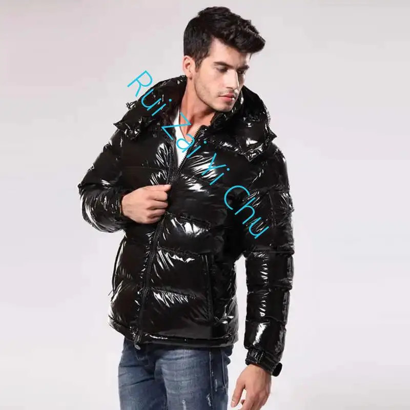 Chaqueta de plumón clásica con capucha para hombre, abrigo informal cálido con relleno de ganso blanco, sombrero desmontable, bolsa antipolvo,