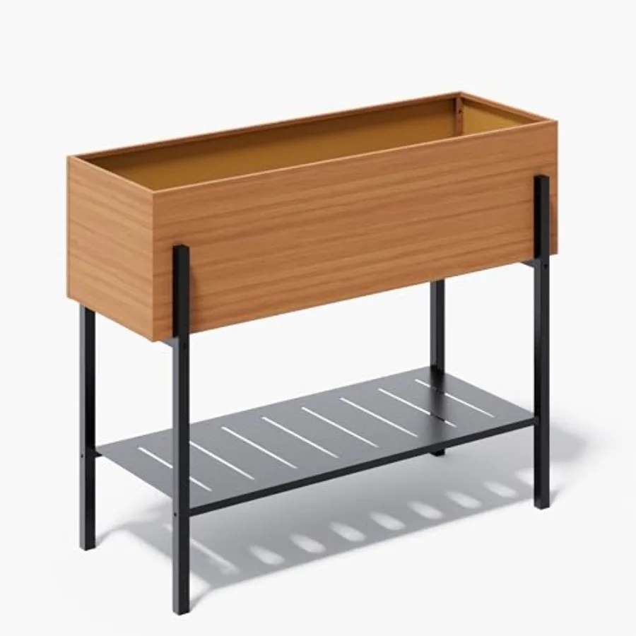 Outdoor Raised Garden Bed with Legs and Storage Shelf, 32