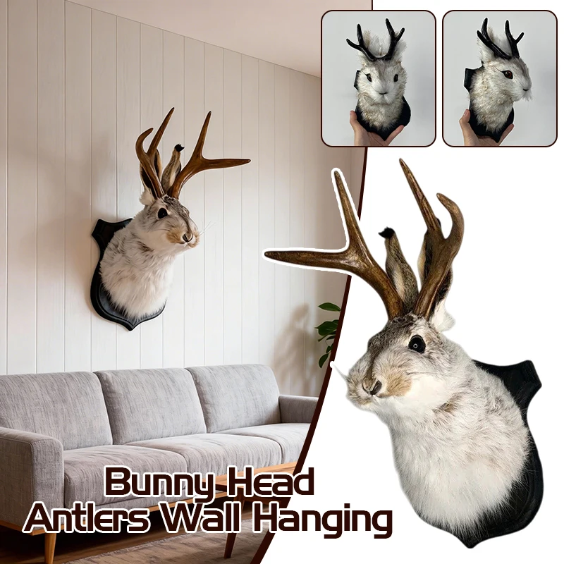 NEW Sculpture Bunny Head Antlers Wall Hanging Decoration Jackalope Decor Animal Wall Mount for Home Bedroom Wall Decoration Gift