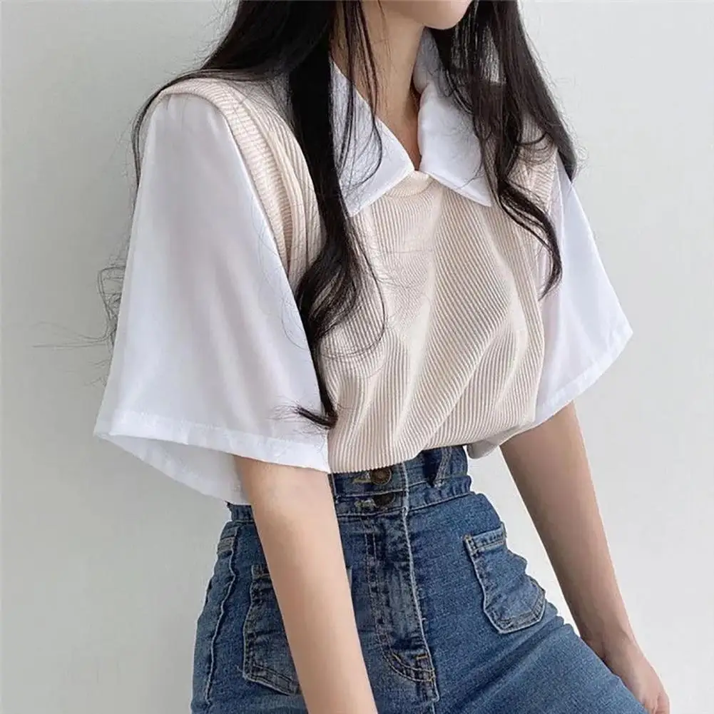 Y2K Fake Two Piece T Shirt Top Women Fashion Patchwork Aesthetic Crop Tops Female Spring Summer Slim Fit Long Sleeve Tees