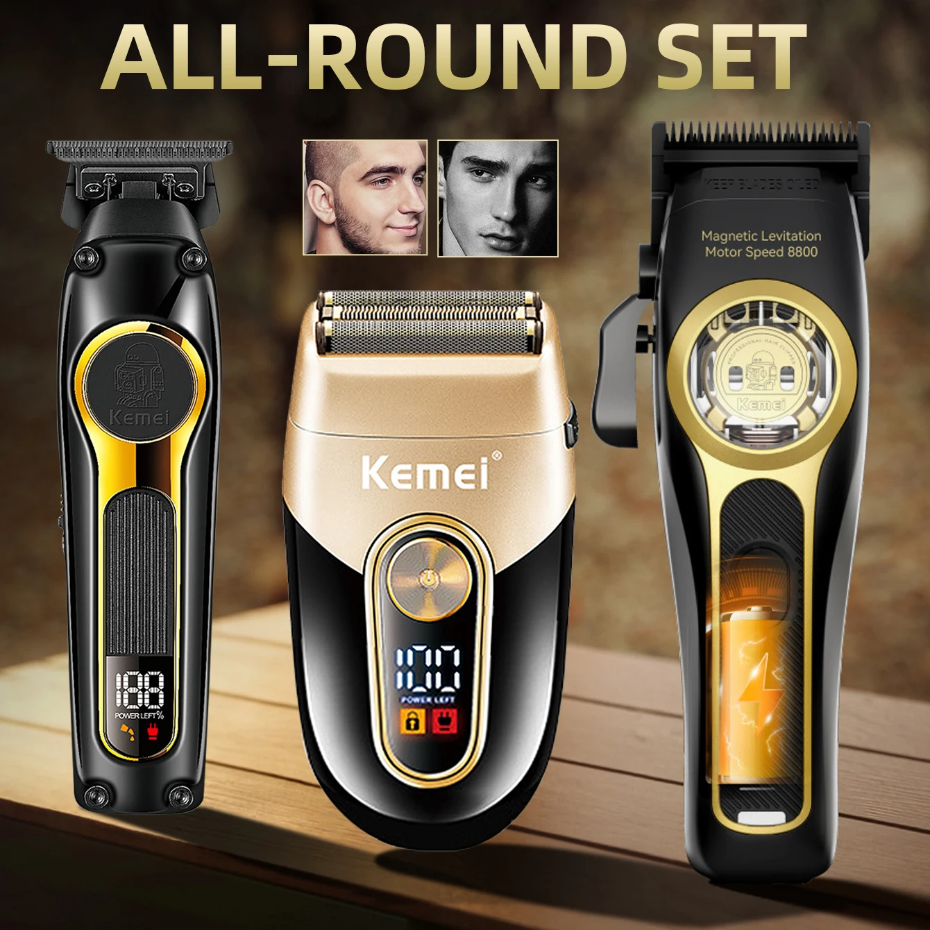 Kemei المهنية مقص الشعر الكهربائية عدة قابلة للشحن الشعر المتقلب مع قاعدة شحن ماكينة حلاقة للرجال KM-3209 KM-2373 KM-2351