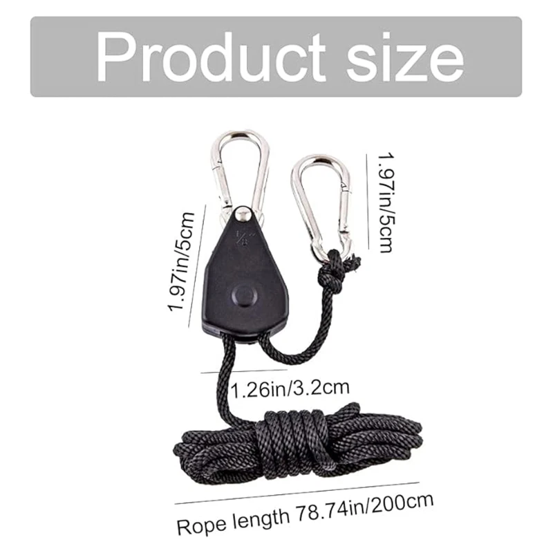 Rope Ratchet 1/8 inch Heavy Duty Adjustable，Plant Light Ratchet Rope Hanger reinforced metal internal gear