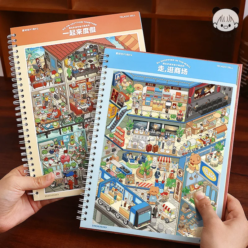 Fun Cartoon 3D Mini House Sticker Book Multi-Scene Micro Diorama Stickers Creative Handmade Journal DIY Decor Supplies