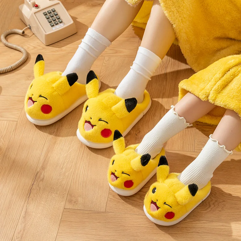 

Pokémon Pikachu Cotton Slippers Warm & Non-Slip Indoor House Slippers for Fall/Winter Cartoon Family Matching Cotton Shoes Gift