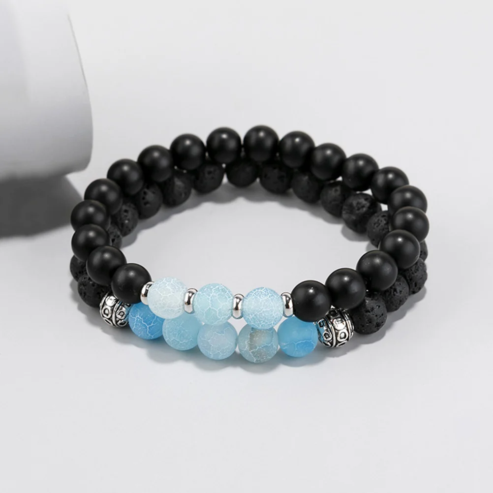 2 Pcs Stone Stretch Bracelet Mens Gifts Beaded Valentine Lover Women Present Relationship Matching Miss