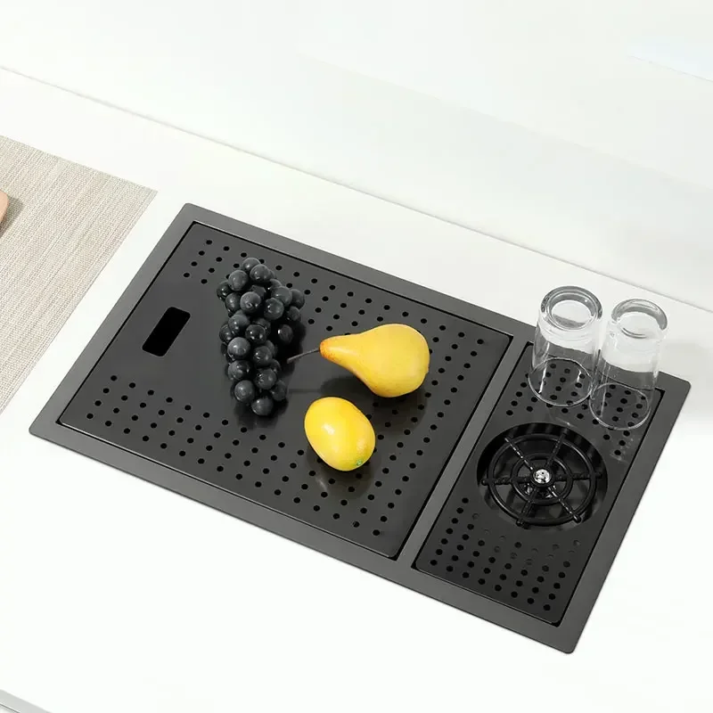 حار مبيعات مخفية نانو الأسود بالوعة المطبخ وعاء واحد صغير الحجم 304 الفولاذ المقاوم للصدأ أخفى