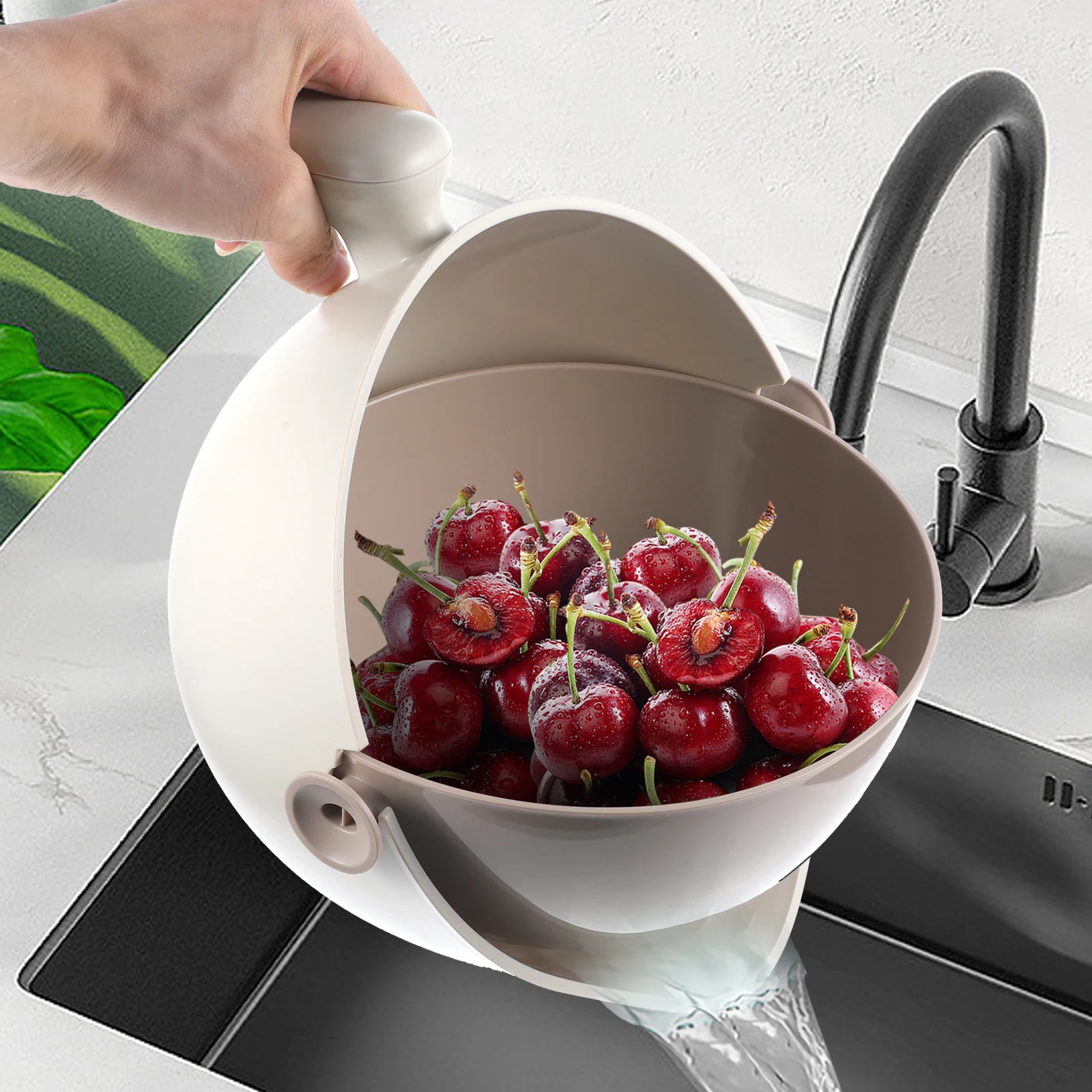 

Rotating Drain Basket Garden Wash Colander for Kitchen Fruit Washing Multi-purpose Vegetable Filter Bowl Drainer Double Layer