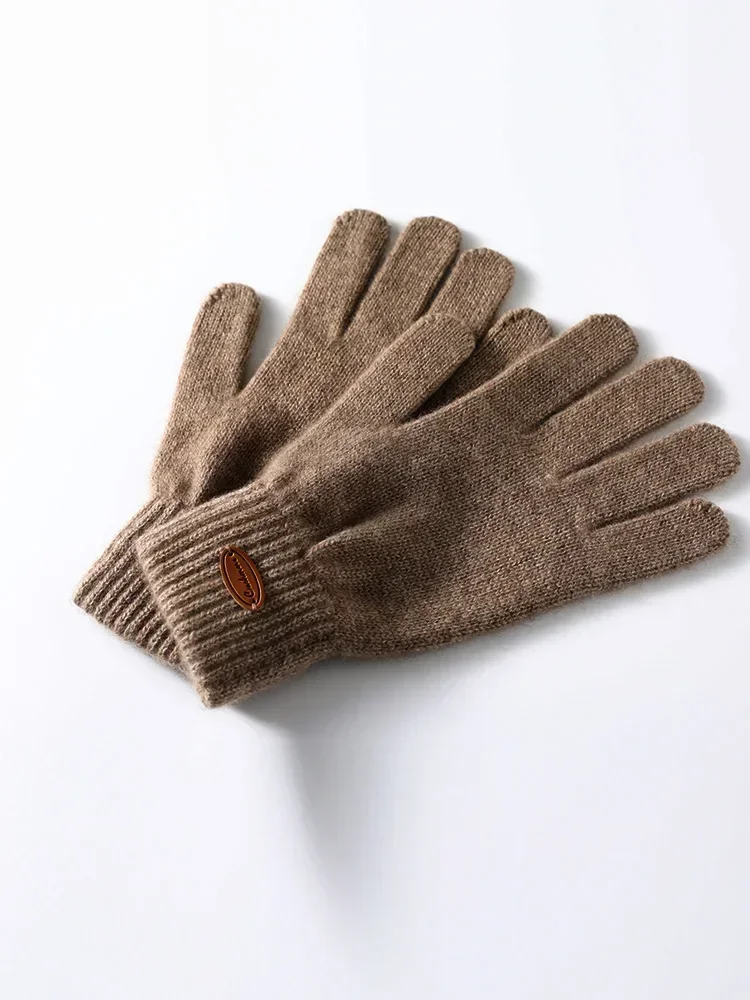 Women 100% Real Cashmere Knitted Thick Gloves Ribbed Cuff Fall Winter Touchscreen Finger Warm Wrist Length Classic Female Mitten