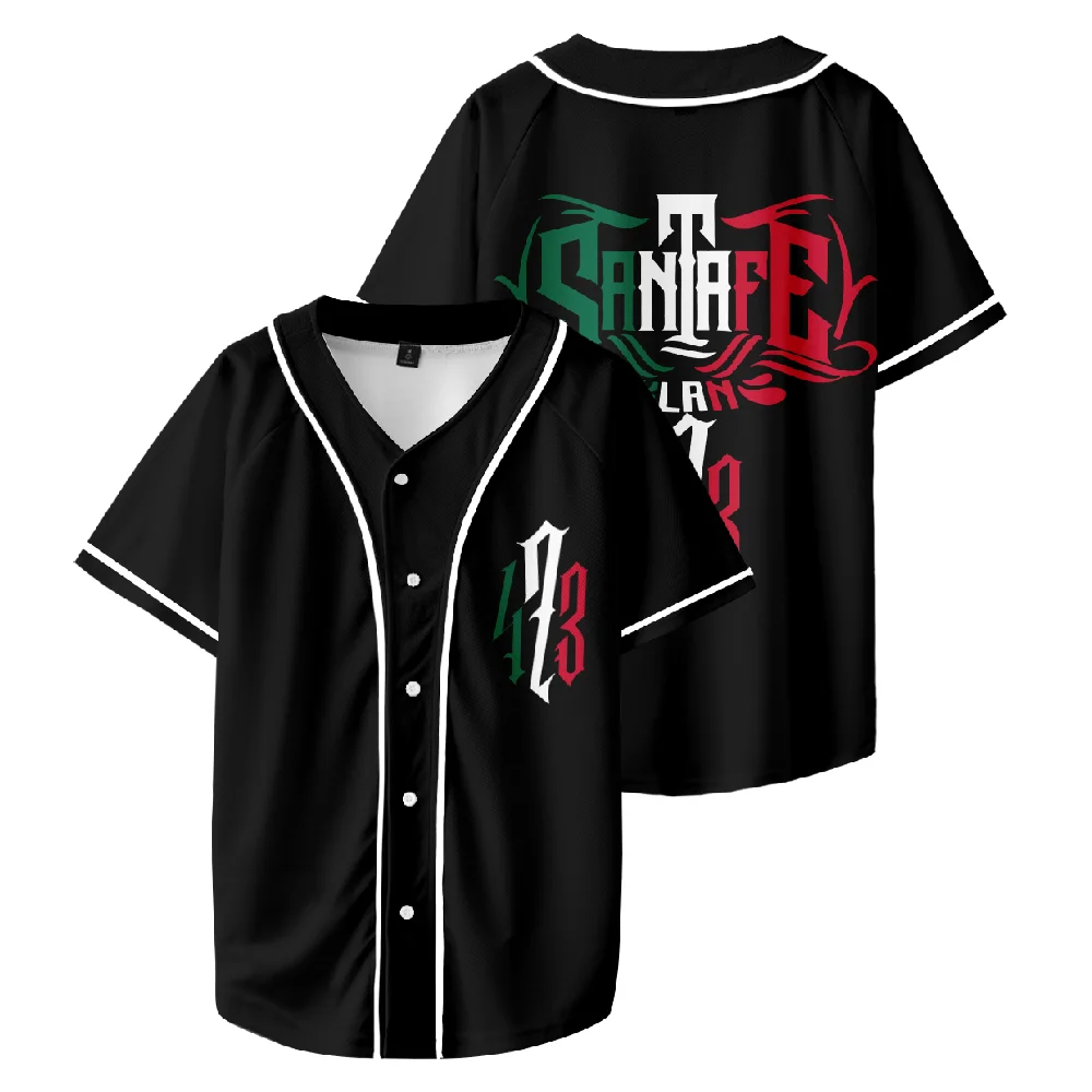

Santa Fe Klan Merch 473 Tour 2023 New Logo Baseball Jersey Shirt V-Neck Short Sleeve Black Tee Women Men Hip Hop Clothes