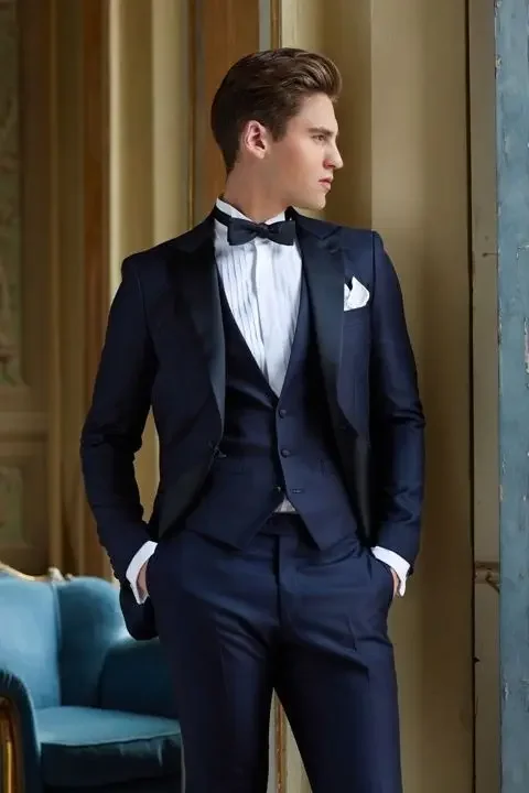 

2024 Blue Wedding Suit For Men High Quality Slim Fit 3 Piece Tuxedo Groom Jacket Custom Suit Prom Blazer Masculino Costume Homme