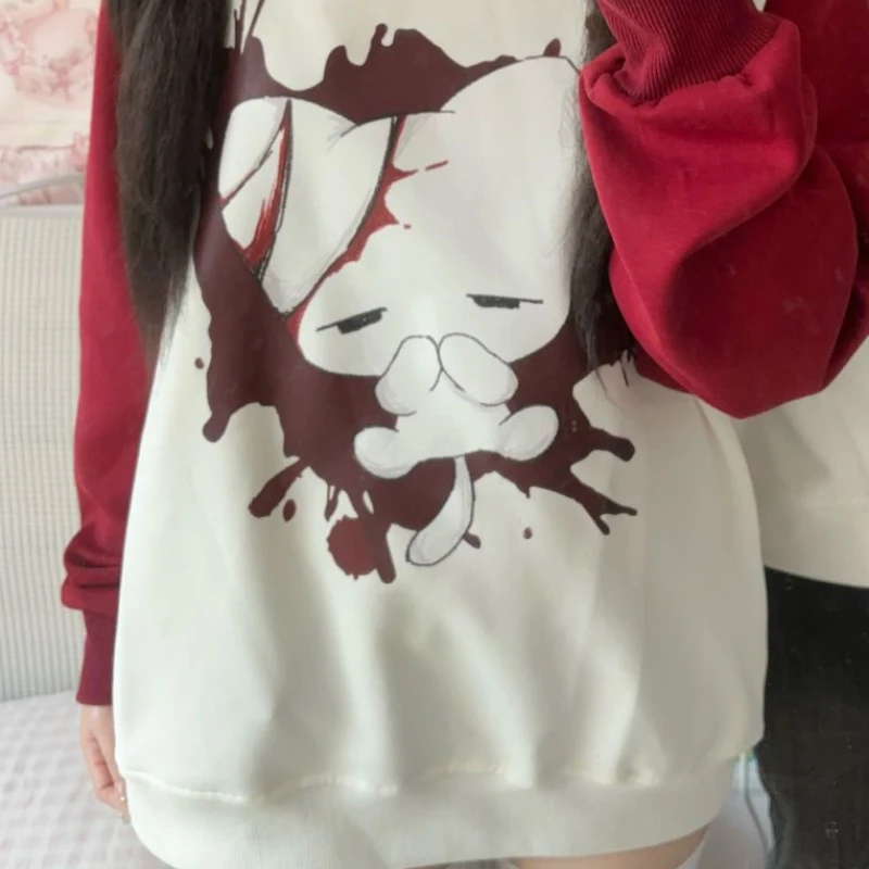 Japanse preppy stijl student vrouwen casual sweatshirt kawaii cartoon print hoodies harajuku contrasterende kleur casual sweatshirts