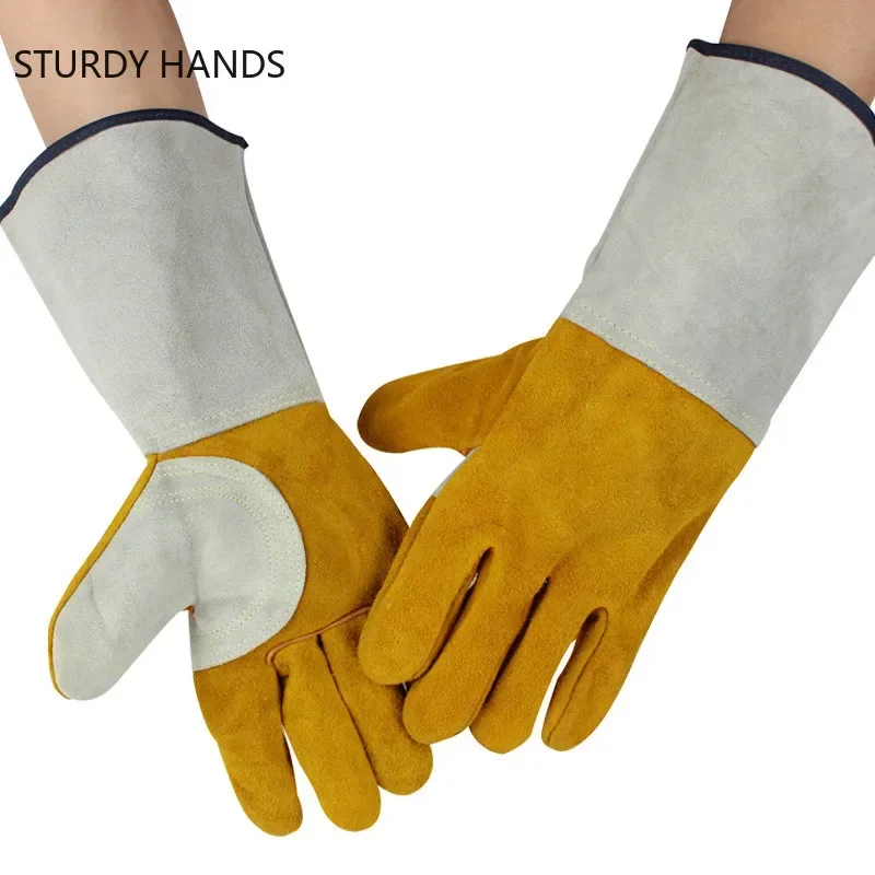 One Pair Fireproof Durable Cow Leather Welder Gloves Anti-Heat Work Safety Gloves for Welding Metal Hand Tools Driver Gloves