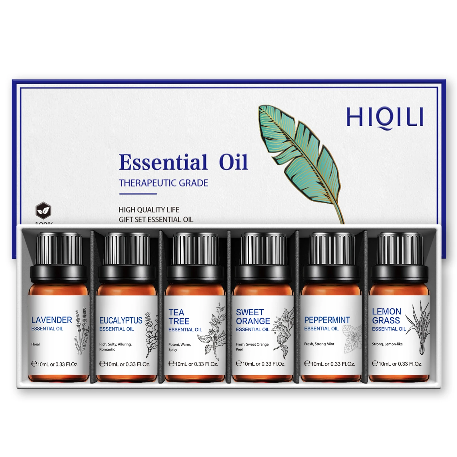 HIQILI 6 pcs Essential Oils Set| Eucalyptus Mint Laverder Lemongrass Tea Tree Sweet Orange OIl for Diffuser Humidifier Massage