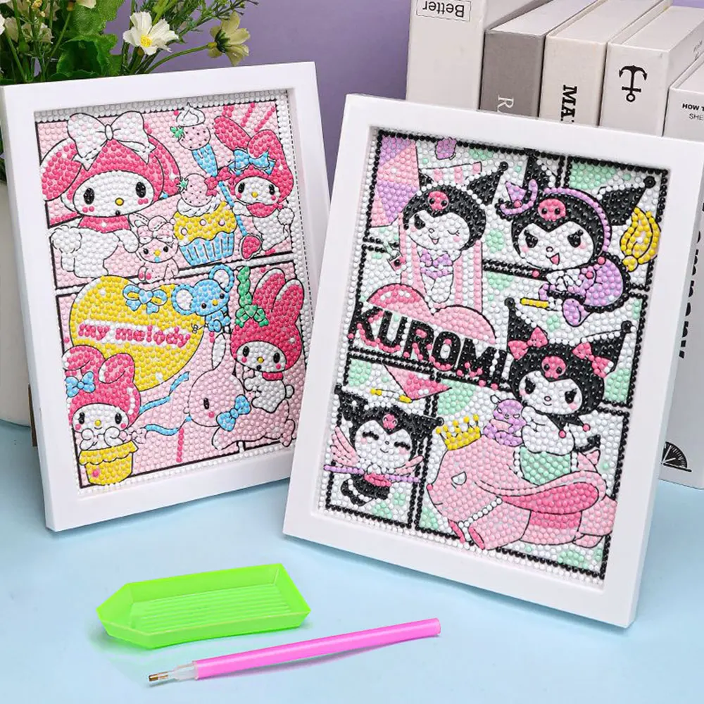 Sanrio ภาพวาดเพชร Hello Kitty การ์ตูนเพชรเต็มโมเสค5D ชุดงานปักครอสติชเพชรการตกแต่งบ้านศิลปะกับกรอบ