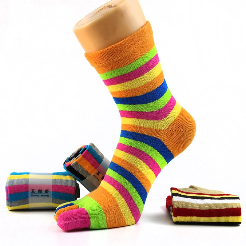 Rainbow 5 Finger Short Socks Women Cotton Striped Colorful Fashions Young Sweat-Absorbing Happy Toe Socks Harajuku 4 Seasons