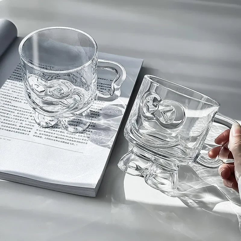 Light Luxury Personalized Glass Cup Household Milk Juice Drinking Cup Niche Short Foot Handle Dessert Cup Coffee Cups Wine Glass