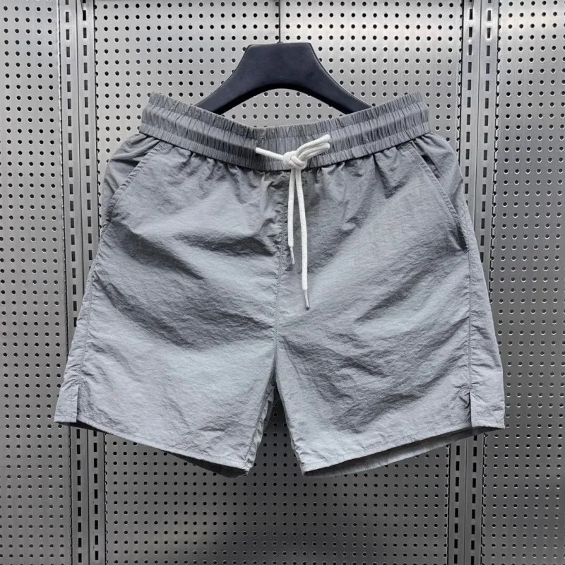 Tech Quick Dry Fabric Beach Shorts Men's Summer Casual Ice Silk Lightweight Loose Fit Mid Waist Straight Tube Quick Dry