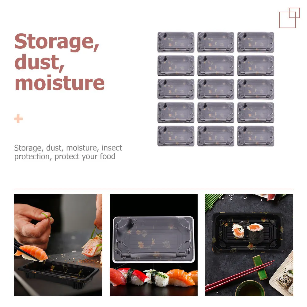 

25pcs Sushi Take-Out Box Disposable Rectangle Food Packing Container Portable Lunch Carrier Heat Preservation Plastic Sushi Tray