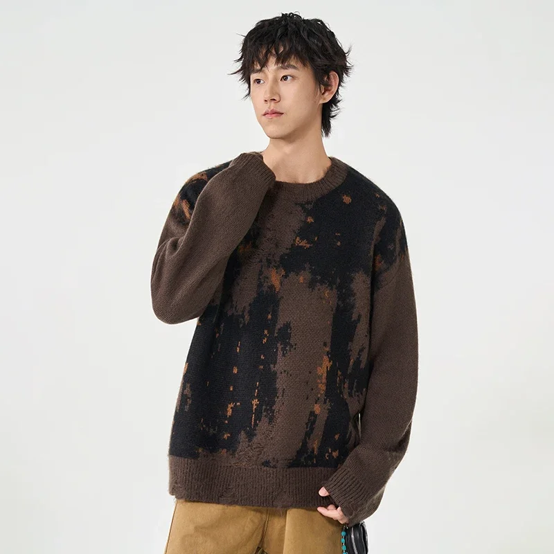 Men's Home Casual Round Neck Pullover Knitted Sweater Comfortable Versatile Windproof Breathable Warm Men's Knitted Sweater