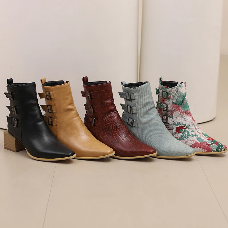 Kcenid-Bottes Courtes Décontractées à Talons Hauts pour Femme, Chaussures de Rinçage de Grande Taille, Nouvelle Collection Automne Hiver