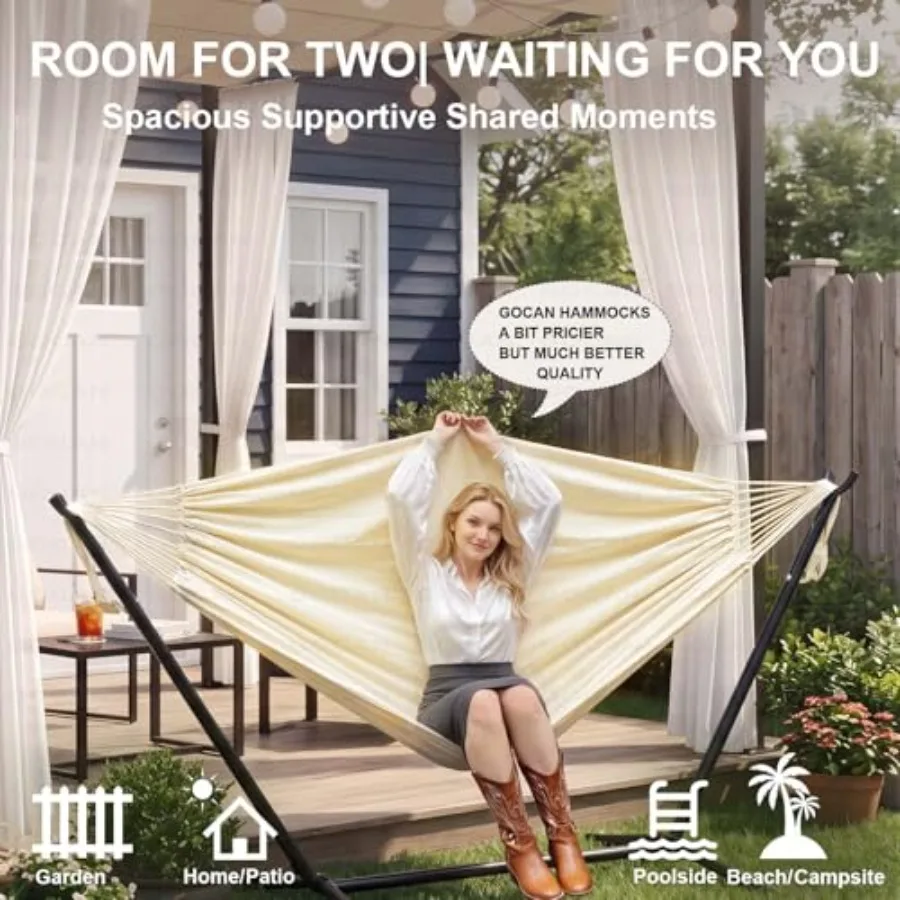 Double Hammock 500 lbs Load Capacity, Polyester Cotton Hammock, Suitable for Patio Porch, Garden and Backyard Relaxation, Indoo