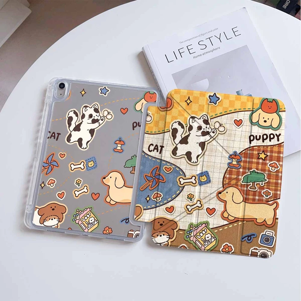 Retro Cat Dog Stickers For iPad Pro 11 12.9 13 A16 M2 M4 M3 M5 Shell 9.7 10.2 5/6/7/8/9/10/11th Mini Air 3 4 5 6 Cover