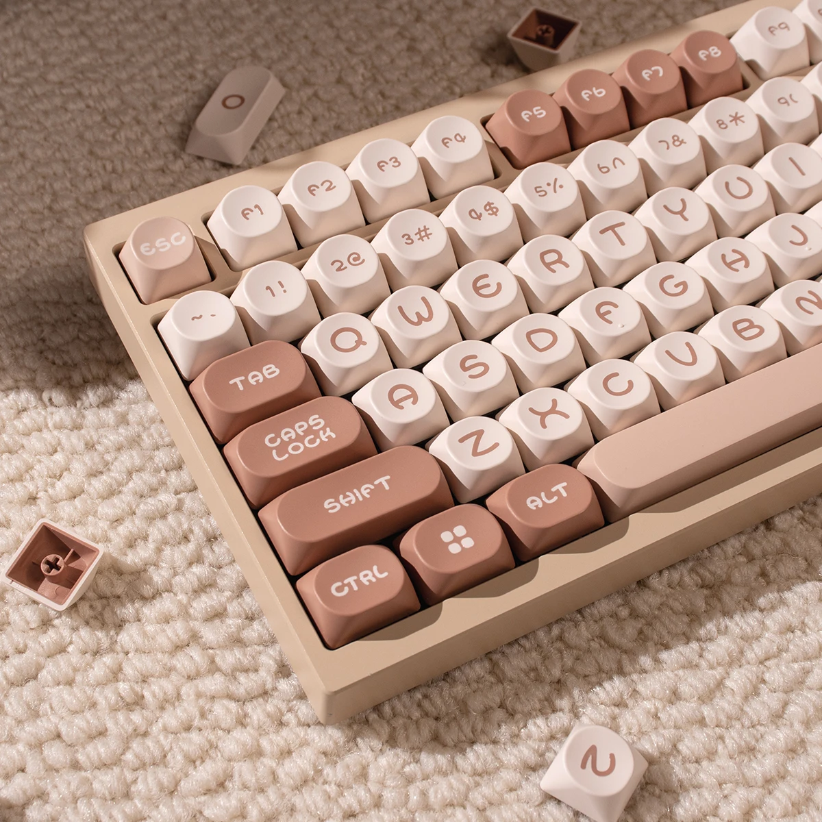 Kaffeebraune PBT-Tastenkappen, 130 Tasten, MOA Double Shot, individuelle Tastenkappen für mechanische Cherry MX Switch Gamer-Tastaturen