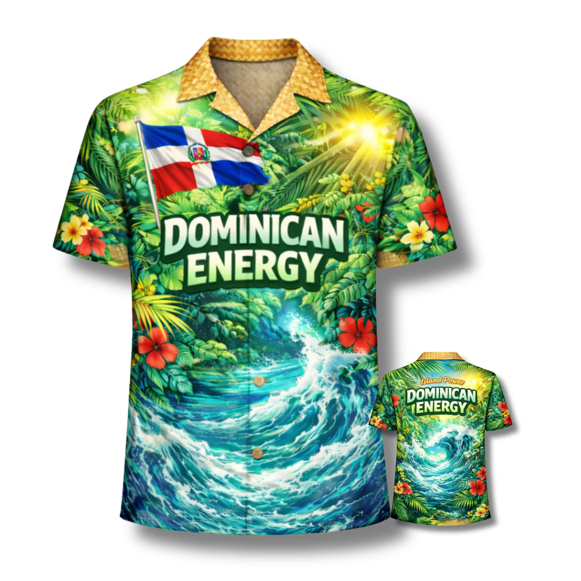 

Новая гавайская рубашка с флагом Доминиканской Республики, с изображением заката и пальм, пляжная рубашка в стиле алоха, рубашка для семейного отдыха в стиле райской жизни.