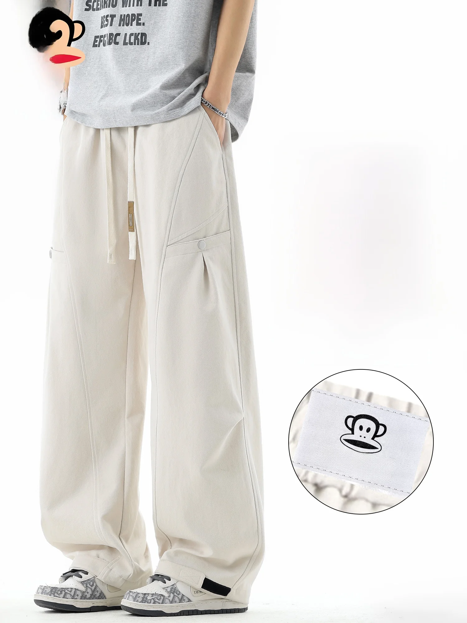 

Мужские повседневные брюки Paul Frank Spring American Workwear, новинка 2026 года, свободные прямые брюки из прочного полиэфирного волокна