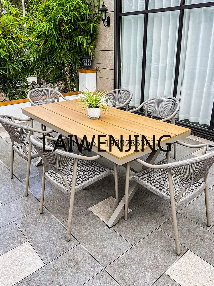 6Outdoor Rattan Chair High-End Outdoor Tables and Chairs Courtyard Garden Wood-Plastic Composite Table Leisure Drawstring Chairs