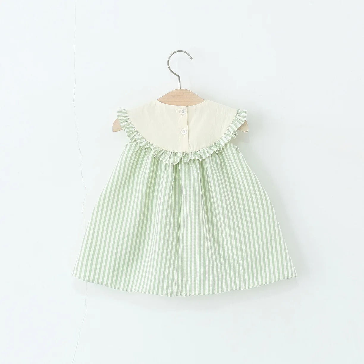 Children Cartoon Sailboat Baby Girl Dress Striped Sleeveless Cute Doll Collar Newborn Clothes Comfortable Breathable Toddler