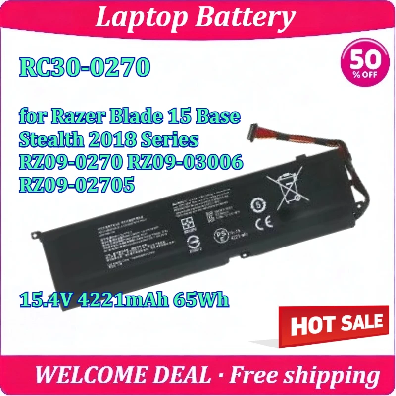 

New Laptop Battery RC30-0270 for Razer Blade 15 Base Stealth 2018 Series RZ09-0270 RZ09-03006 RZ09-02705 15.4V 4221mAh 65Wh