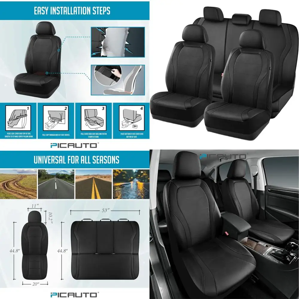 

Black Premium Waterproof Car Seat Covers, Full Set for Front & Rear, Compatible with Airbags, Suitable for Cars, Trucks, Vans, S