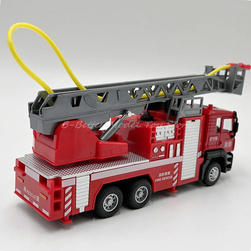 1:50 Diecast Metal Engineering Model Toy Ladder Fire Engine Spray Water Truck Pull Back With Sound & Light