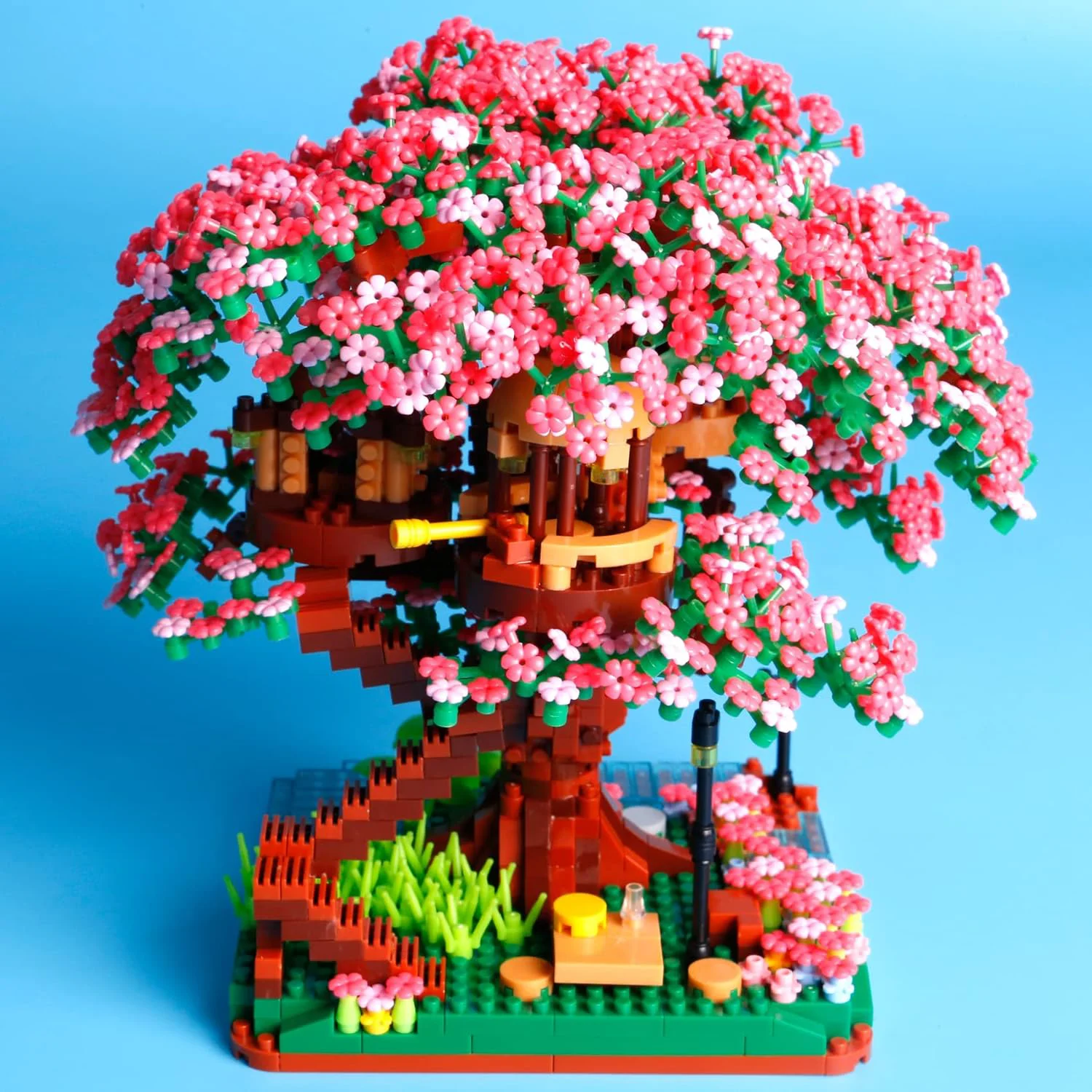 Cherry Blossom Potted Tree House Mini Building Block ชุด Cherry Blossom Plant Mini Building Block ของเล่นเด็กตกแต่งของขวัญ