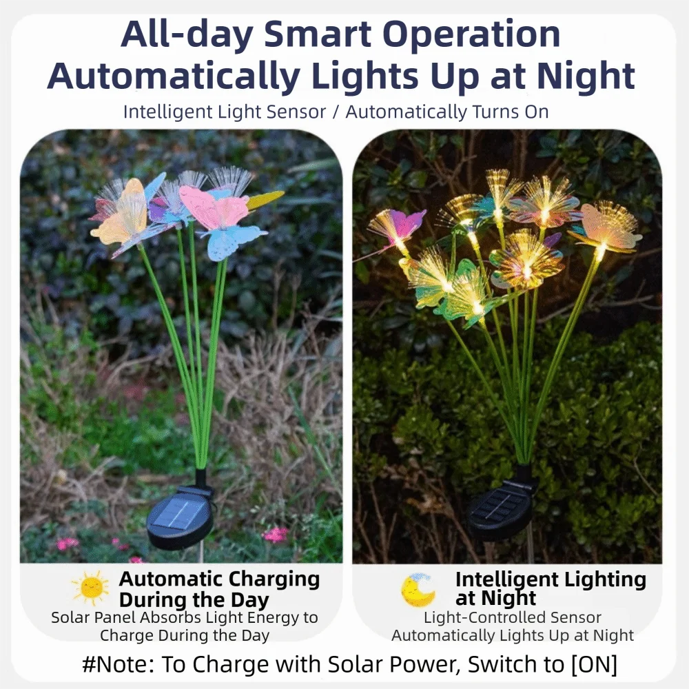 

6/8 Head Solar Fiber Optic Flower Light Realistic Decorative Lighting Flowers Ground Stake Light Colored Simulated Flower